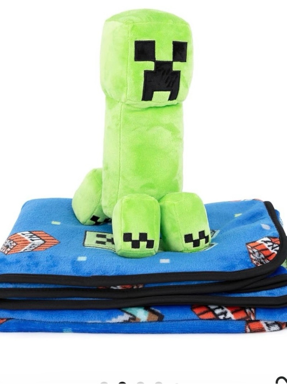 Brand new Minecraft Throw Blanket with mini Creeper pillow